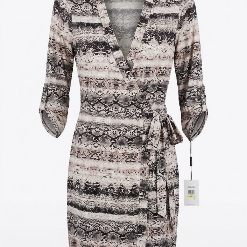 Polyester wrap dress, Calvin Klein, NEW with tags, snakeskin print midi dress wi